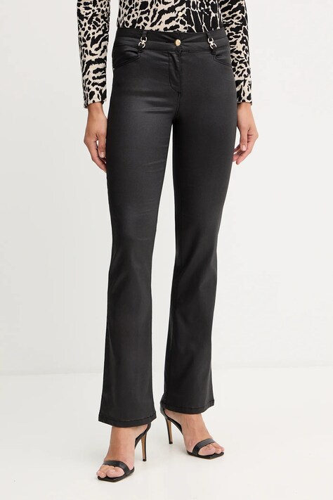 Morgan spodnie damskie kolor czarny dzwony medium waist PCURE