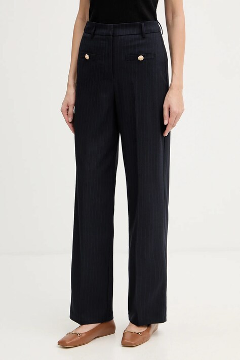 Morgan spodnie damskie kolor granatowy proste high waist PLOUI.F