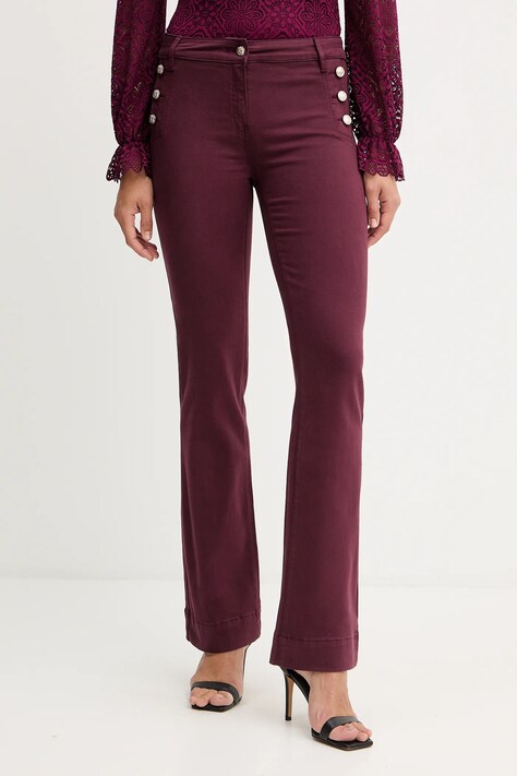 Morgan spodnie damskie kolor bordowy dzwony medium waist PLUMI