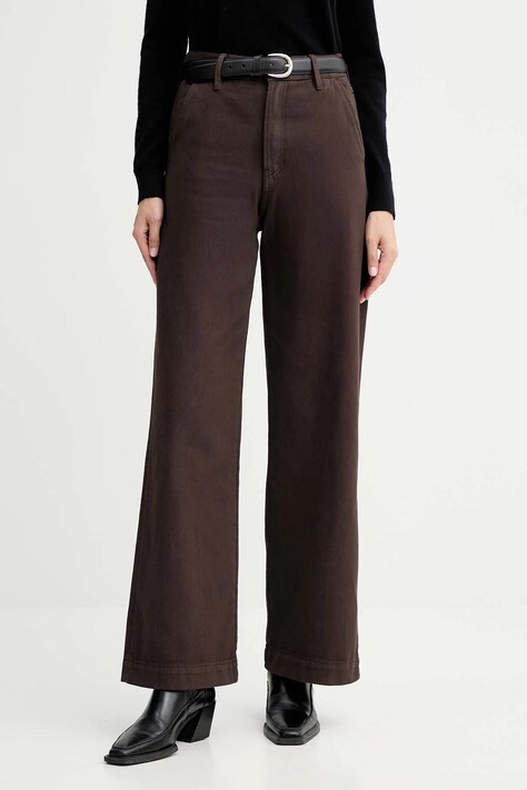 G-Star spodnie bawełniane damskie kolor brązowy szerokie high waist D26432.E078
