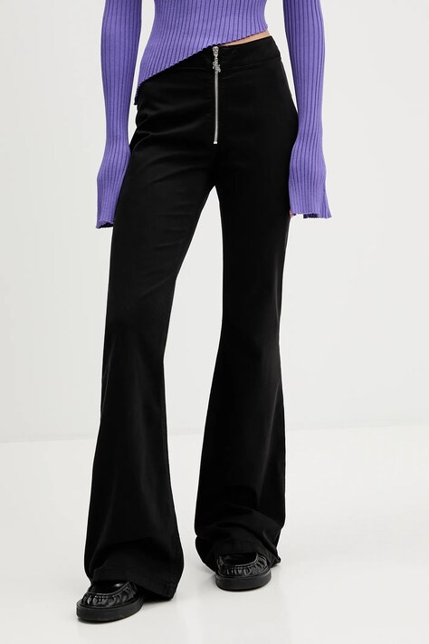 Hugo Blue spodnie damskie kolor czarny dzwony high waist 50546832