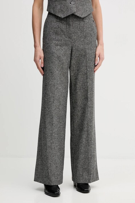 Pedro del Hierro spodnie z domieszką wełny damskie kolor szary proste high waist 7602535