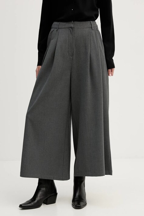 Pedro del Hierro spodnie damskie kolor szary szerokie high waist 7602527