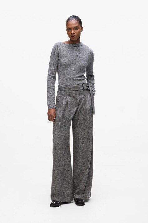 Karl Lagerfeld spodnie z dodatkiem wełny damskie kolor szary szerokie medium waist A4W10112