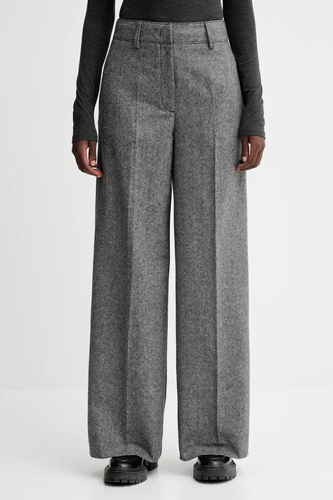 Marc O'Polo spodnie z dodatkiem wełny damskie kolor szary szerokie high waist 509015810149