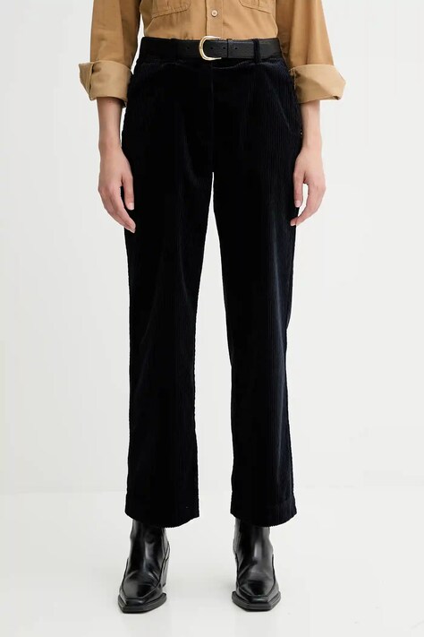 Marc O'Polo spodnie sztruksowe damskie kolor granatowy proste high waist 511104110441