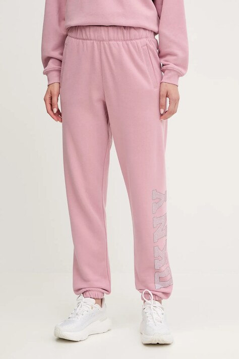 Dkny spodnie dresowe damskie kolor różowy z aplikacją DP5P3737