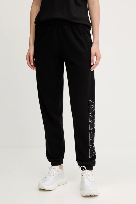 Dkny spodnie dresowe damskie kolor czarny z aplikacją DP5P3737
