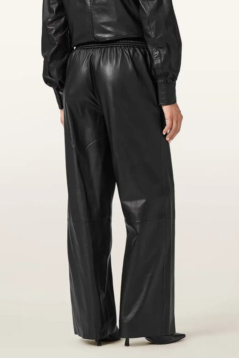AllSaints spodnie skórzane ASH damskie kolor czarny szerokie high waist W028TD