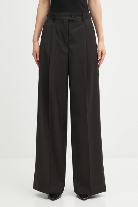 Sportmax spodnie wełniane VELA damskie kolor brązowy szerokie high waist 2522136021600