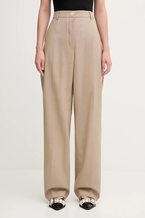 Sportmax spodnie z dodatkiem wełny SALVO damskie kolor beżowy dzwony high waist 2522136071600