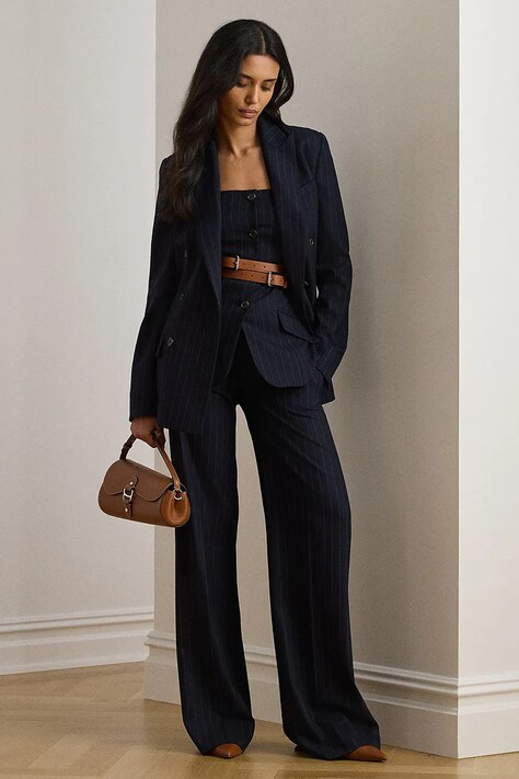 Kalhoty s příměsí vlny Lauren Ralph Lauren tmavomodrá barva, medium waist, 200979818