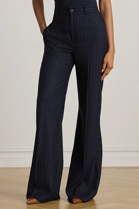 Lauren Ralph Lauren spodnie z dodatkiem wełny damskie kolor granatowy szerokie medium waist 200979818