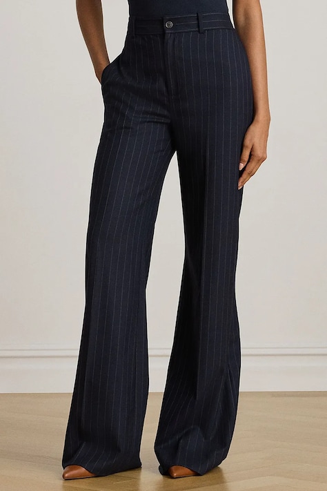 Lauren Ralph Lauren spodnie z dodatkiem wełny damskie kolor granatowy szerokie medium waist 200979818