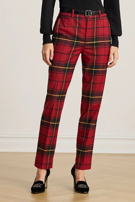 Lauren Ralph Lauren spodnie z wełną damskie kolor czerwony fason cygaretki medium waist 200979949