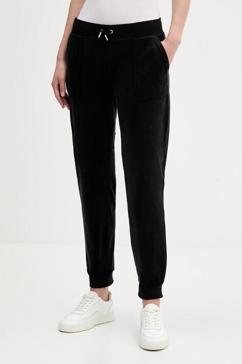 Juicy Couture spodnie dresowe welurowe damskie kolor czarny gładkie JCBBJ225802