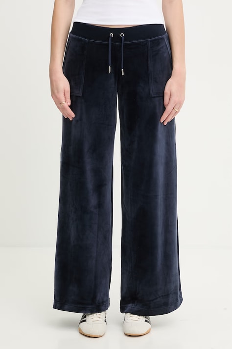 Juicy Couture damskie bawełniane YUKA WIDE LEG granatowe regular waist JCBBJ225803