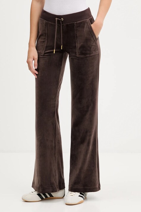Juicy Couture spodnie dresowe welurowe damskie kolor brązowy gładkie JCSEBJ001G.193