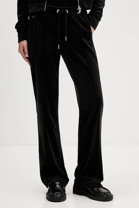 Velúrové tepláky Juicy Couture čierna farba, s nášivkou, JCWBJ225307