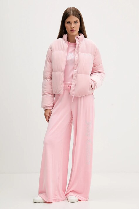 Juicy Couture spodnie dresowe welurowe damskie kolor różowy z aplikacją JCWBJ225309