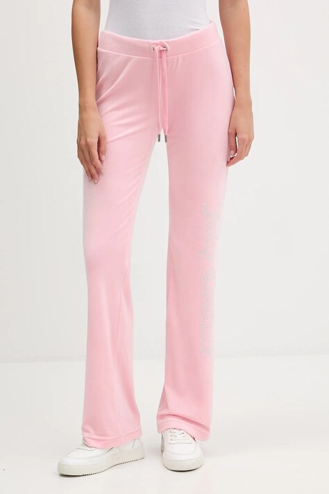 Juicy Couture spodnie dresowe welurowe damskie kolor różowy gładkie JCWBJ225311