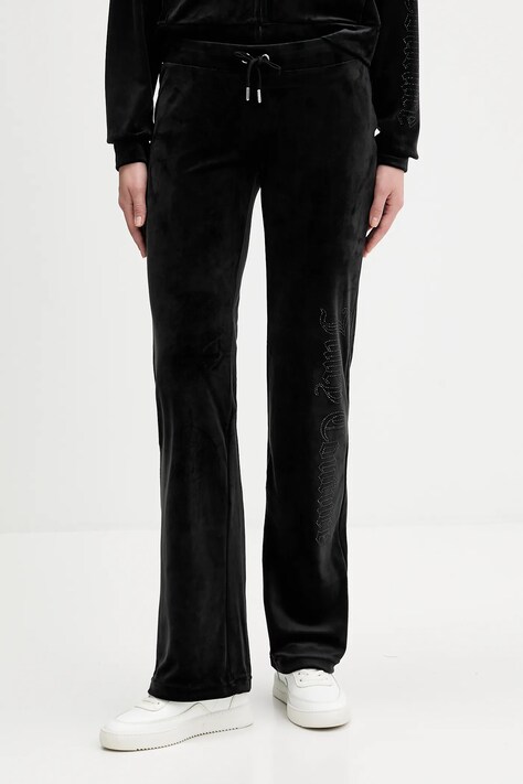 Juicy Couture spodnie dresowe welurowe damskie kolor czarny gładkie JCWBJ225311