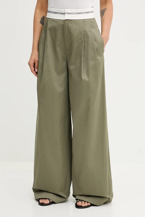 Miss Sixty spodnie bawełniane damskie kolor zielony szerokie high waist 6S3PJ57900