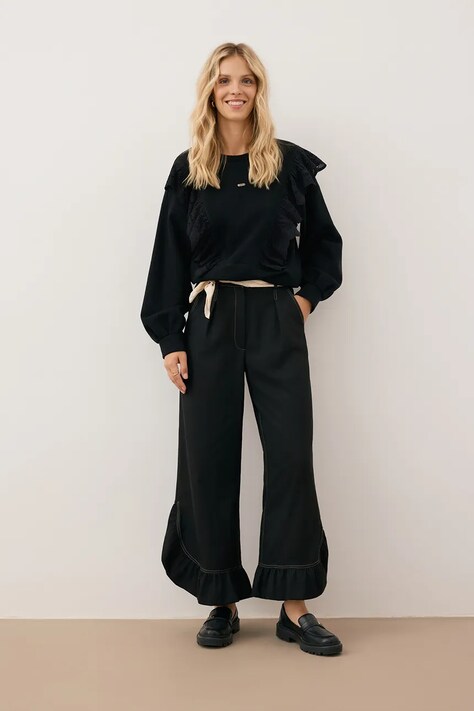 Bizuu spodnie NELLY damskie kolor czarny szerokie high waist NELLY CZARNY