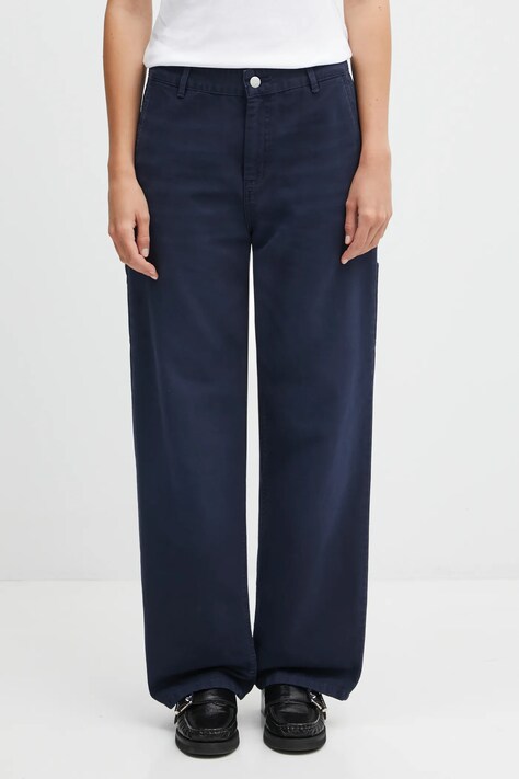 Carhartt WIP spodnie bawełniane W' Pierce Pant Straight damskie kolor granatowy proste high waist I034829.1C4O