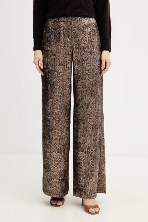 Morgan spodnie damskie kolor brązowy szerokie high waist PJENG.F