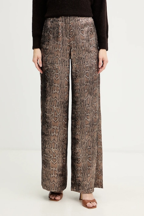 Morgan spodnie damskie kolor brązowy szerokie high waist PJENG.F