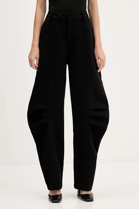 Rotate spodnie damskie kolor czarny szerokie high waist 114826100