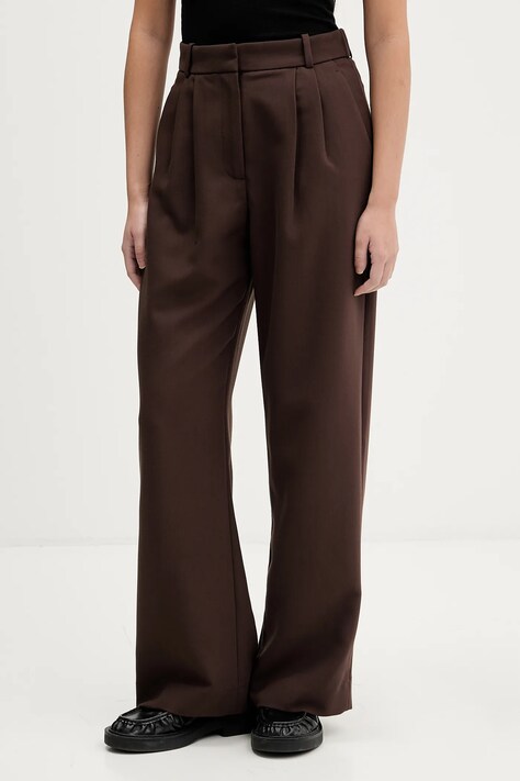 Abercrombie & Fitch spodnie damskie kolor brązowy szerokie high waist KI156-5502-480