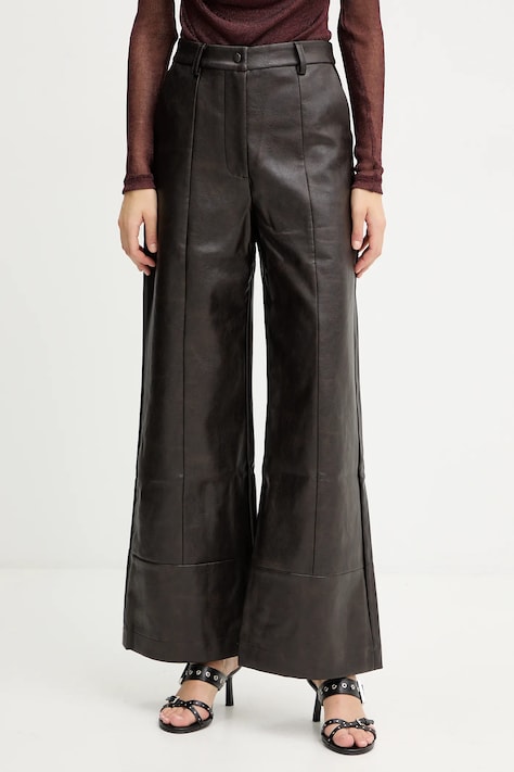 Bardot spodnie damskie kolor brązowy szerokie high waist 58936PB3