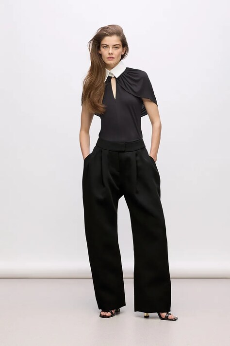 Karl Lagerfeld spodnie z dodatkiem wełny Karl Lagerfeld Studio damskie kolor czarny szerokie medium waist A4W10144