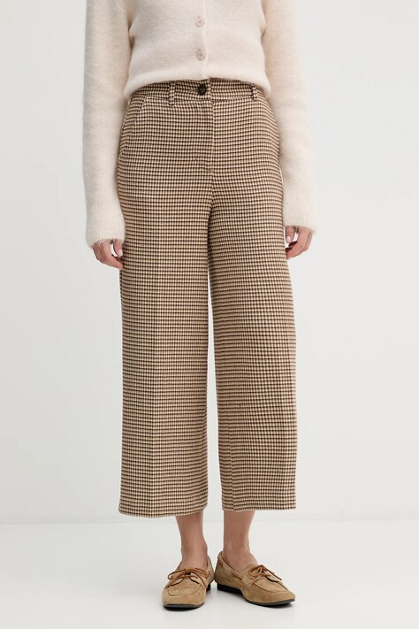 United Colors of Benetton spodnie damskie kolor beżowy fason culottes high waist 44BWDF0AA