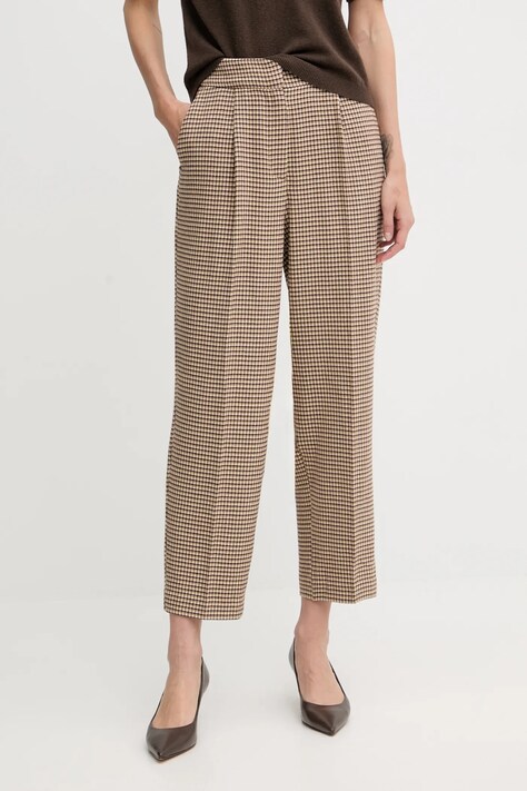 United Colors of Benetton spodnie damskie kolor beżowy proste high waist 44BWDF0AE