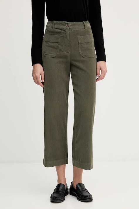 Памучен панталон United Colors of Benetton в зелено със стандартна кройка, с висока талия 494BDE02I