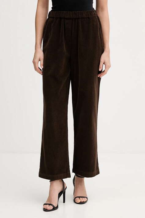 United Colors of Benetton spodnie bawełniane damskie kolor brązowy szerokie high waist 494BDF0A7