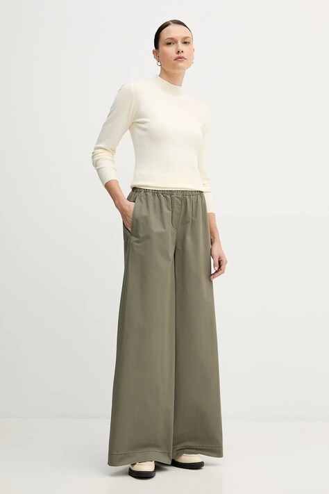 United Colors of Benetton spodnie bawełniane damskie kolor zielony szerokie high waist 4PAXDF0A4