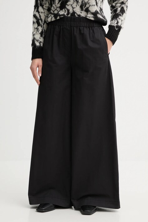 United Colors of Benetton spodnie bawełniane damskie kolor czarny szerokie high waist 4PAXDF0A4