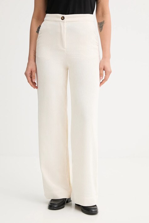 United Colors of Benetton spodnie sztruksowe damskie kolor beżowy proste high waist 4Q5GDF0AI