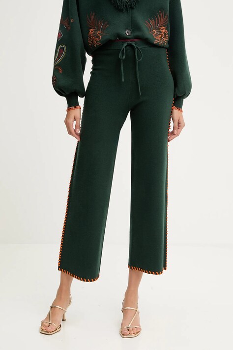 Never Fully Dressed spodnie damskie kolor zielony proste high waist NFDKN730