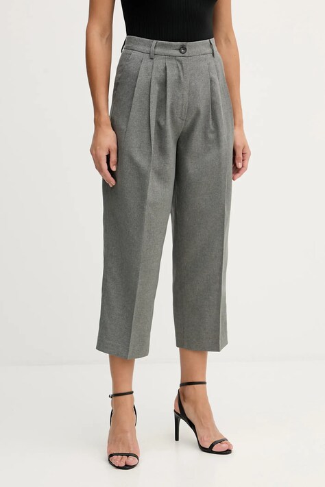 Sisley spodnie damskie kolor szary fason cygaretki high waist 4V99LF07S