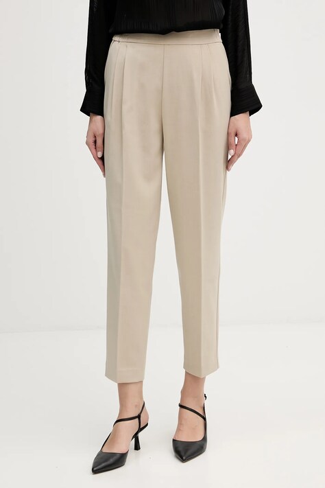 Sisley spodnie damskie kolor beżowy fason chinos high waist 41YPLF043