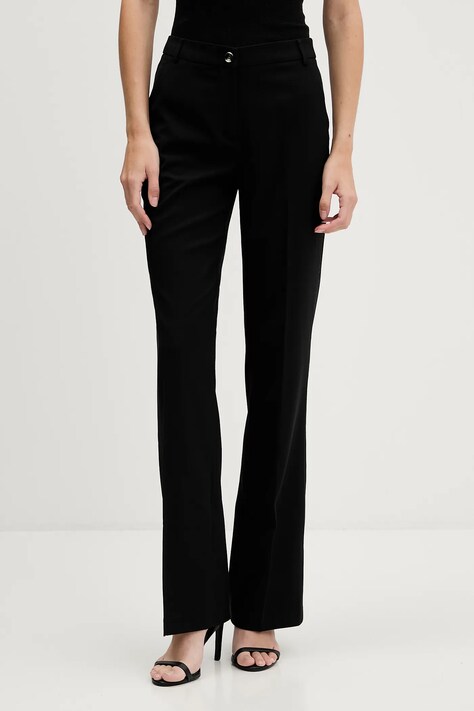 Sisley pantaloni din lână culoarea negru, drept, high waist, 41YPLF083