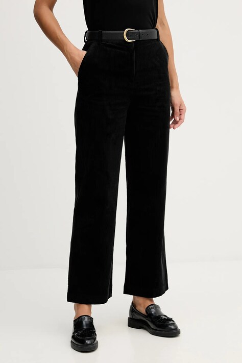 Sisley spodnie damskie kolor czarny proste high waist 49L0LF07U