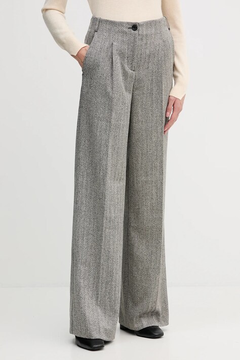 Sisley pantaloni culoarea negru, lat, high waist, 4D12LF07V