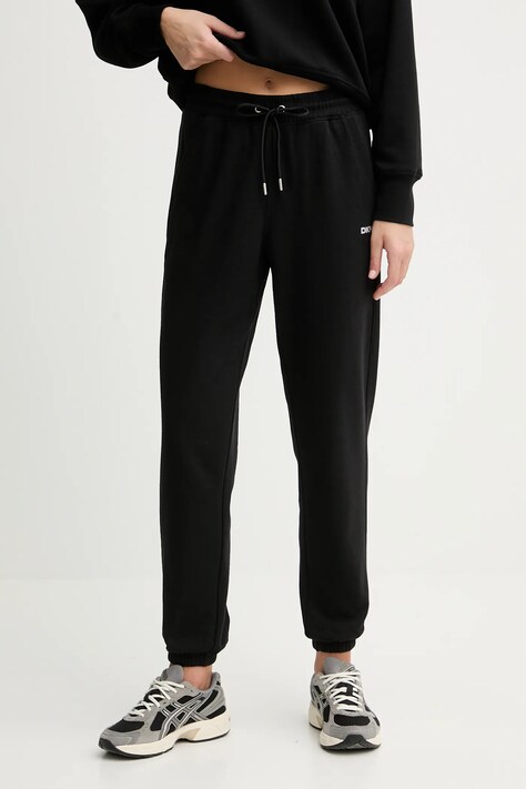 Dkny spodnie dresowe LOGO TERRY damskie kolor czarny gładkie DP5P3632