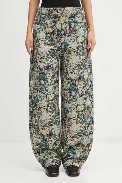 GANNI spodnie Tapestry Jacquard damskie kolor zielony szerokie high waist W0777
